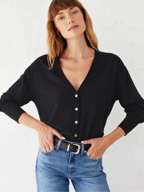 AYR Airport Cardi V-Neck Button-Front Cardigan in Black